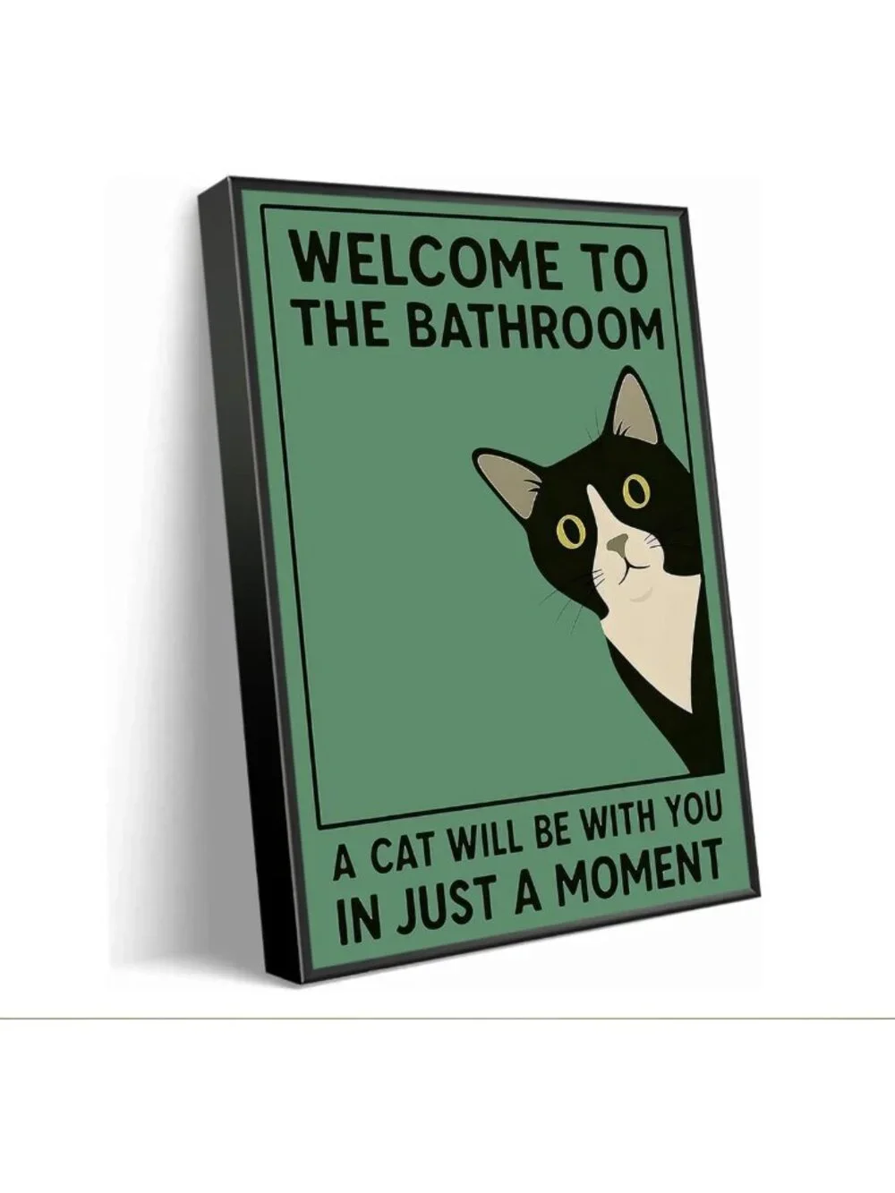 Funny Cat Bathroom Wall Art - Tuxedo Cat Canvas Decor for Toilet & Restroom